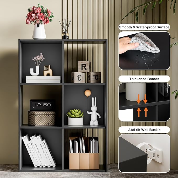 Sweetcrispy 6 Cube Storage Organizer - Open Cube Bookshelf with 3 Removable Back Panels, Display Storage Bookcase for Living 