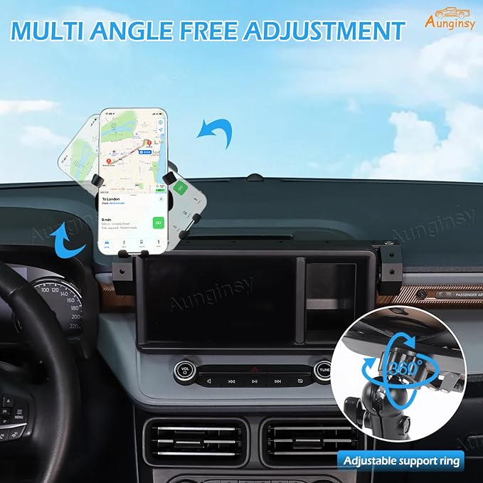 Aunginsy Dashboard Phone Holder Compatible with Ford Maverick 2022-2024, 8-inch Navigation Screen Upper Panel Fixed Clip 360° Rotation Mobile Phone Bracket for Most Cell Smartphone Mount Accessories