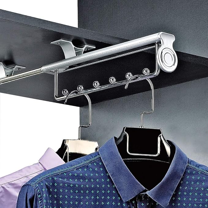 Closet Pull Out Clothes Rail,Extendable Coat Hanger with Sliding Rail,Organizer Rack for Wardrobe-9.7In,12.1In,14In,17.7In,45