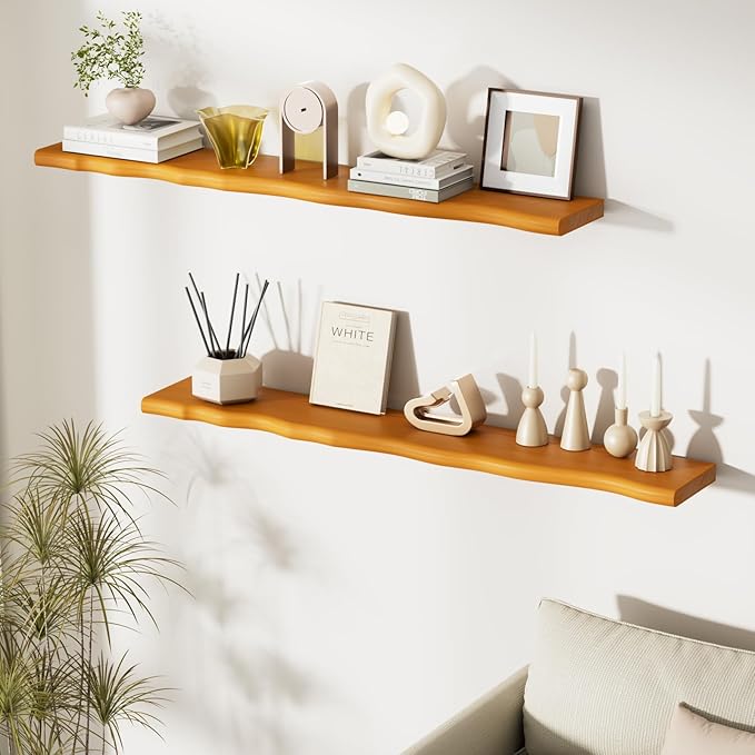 Floating Shelves for Wall Rustic Farmhouse 48 Inch Floating Shelf Bathroom Wooden Shelves for Wall Mounted Live Edge Pine She