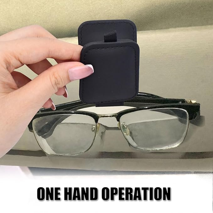 2 Pack Leather Car Visor Sunglass Holder, Magnetic Leather Glasses Eyeglass Hanger Clip for Car, Sunglass Clip Glasses Holder for Car Visor