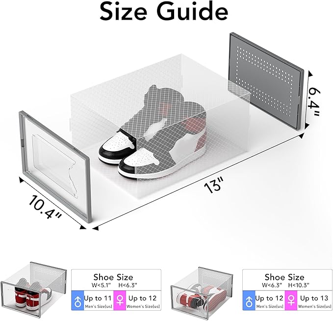 Foluck X-Large Shoe Storage Box, 15 Pack Clear Plastic Stackable Shoe Organizer for Closet, Interlocking Design Shoe Containe