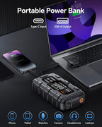 Jump Starter 5000A, Car Battery Jump Starter with Air Compressor for Up to 9.0L Gas and 8.0L Diesel Engine, 12V Jump