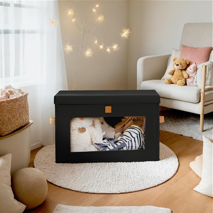 Homsorout Collapsible Storage Bins - Large Stackable Organizer Bins, Decorative Boxes with Handles & Window, Fabric Container