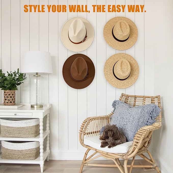 Metal Cowboy Hat Rack for Wall – Extended Curved Silicone Grip Holder, Fits All Hat Sizes, Protects Large Brim Hats, Universa