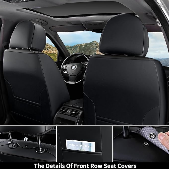 Coverado Car Seat Covers Full Set, Seat Covers for Cars, Black Car Seat Cover, Car Seat Protector, Nappa Leather Car Seat Cus