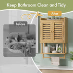 AmazerBath Bathroom Wall Cabinet, Bamboo Over The Toilet Storage Cabinet, Hanging Medicine Cabinets with Towel Bar, Wall Moun