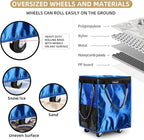 (Medium, Blue) Reusable Grocery Bag on 4 Wheels, Foldable Rolling Tote Carries Up to 66lb Shopping Trolley, Rolling Bag with 3 Handles, Zipper Clouser Rolling Tote Bag with Wheels for Laundry