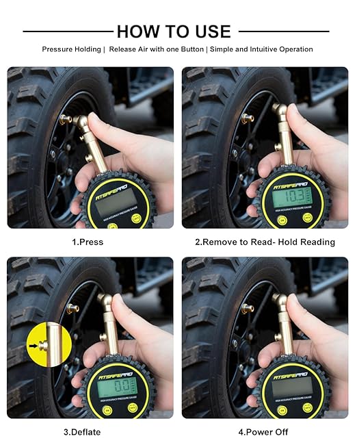 Digital Tire Pressure Gauge for Low Pressure Tires - 0-30 PSI ±0.5% Accuracy, Backlit LCD with 4 Units & Battery Indicator, 360° Swivel Head for Schrader Valve, Fit for ATVs, UTVs, Golf Carts