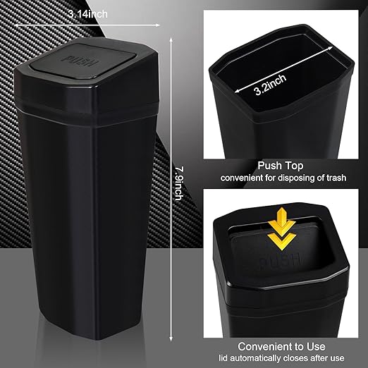 Car Trash Can with Lid - Mini Car Garbage Can Bin for Cup Holder - Black Small Leakproof Vehicle Trash Bin for Back Seat, Cute Automotive Accessories Organizers and Storage for Door SUV Truck