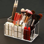 Foraineam 2 Pack Acrylic Makeup Brushes Holder with 6 Slots, Clear Pen Pencil Organizer Desktop Stationery Storage Container,