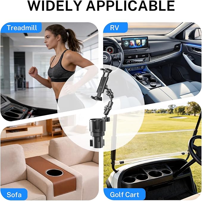 OHLPRO Cup Holder Tablet Mount for Car, iPad Car Mount with Heavy Duty Aluminum Arm, Adjustable Tablet Holder for 5–13” Devices, Cup Holder Expander Fits 2.6”–3.9” Vehicles - 6 inch Arm