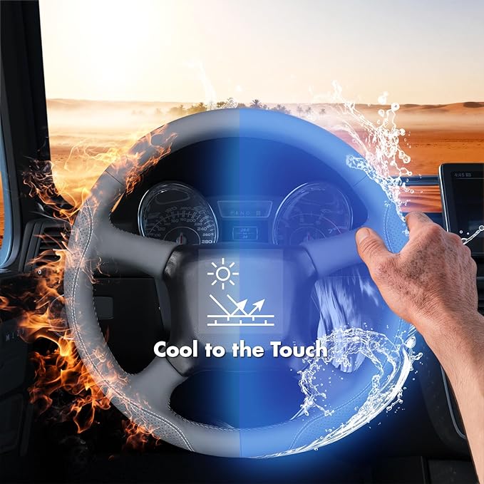MEWANT Hand Stitch Steering Wheel Cover for Chevy Silverado 1500 2500 3500 1999-2002 Tahoe Suburban 1998-2002 Astro Blazer S10 Kodiak C/K Grey Faux Leather Custom-Fit Anti-Slip Interior Wrap