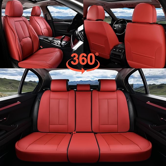 Coverado Car Seat Covers Full Set, Premium Nappa Leather Seat Covers for Car, Waterproof Car Seat Protector with Lumbar Suppo
