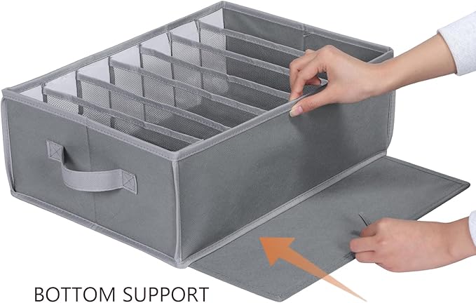 Zilink Upgraded Underwear Drawer Organizer with Support Board, Clear Drawer, 7 Grids Divider, Sock Organizer for Closet, Nurs