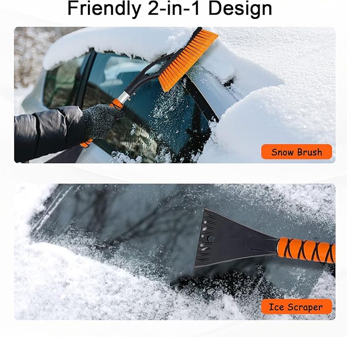 27'' Aluminum Brush and Ice Scraper, 2 in 1 Detachable Winter Car Snow Brush with Ergonomic Foam Grip for Car Accessories, Ice Scrapers for Car Windshield, Snow Removal Tool for Cars,SUVs,Trucks