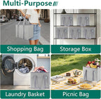 Reusable Grocery Bags Foldable 4-Pk, Heavy Duty Large Reusable Shopping Bags with Handles, Collapsible Tote