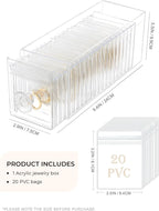 HOMEHIVE Clear Acrylic Jewelry Organizer Box with 20 Portable Pouches, Jewelry Storage Case for Women Girls, Tangle-Free, Ant