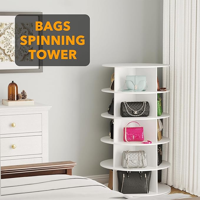 SpaceAid 5 Tier Rotating Shoe Rack Tower, Spinning Shoe Display Lazy Susan, Revolving 360 Shoe Rack Storage Round Carousel, V