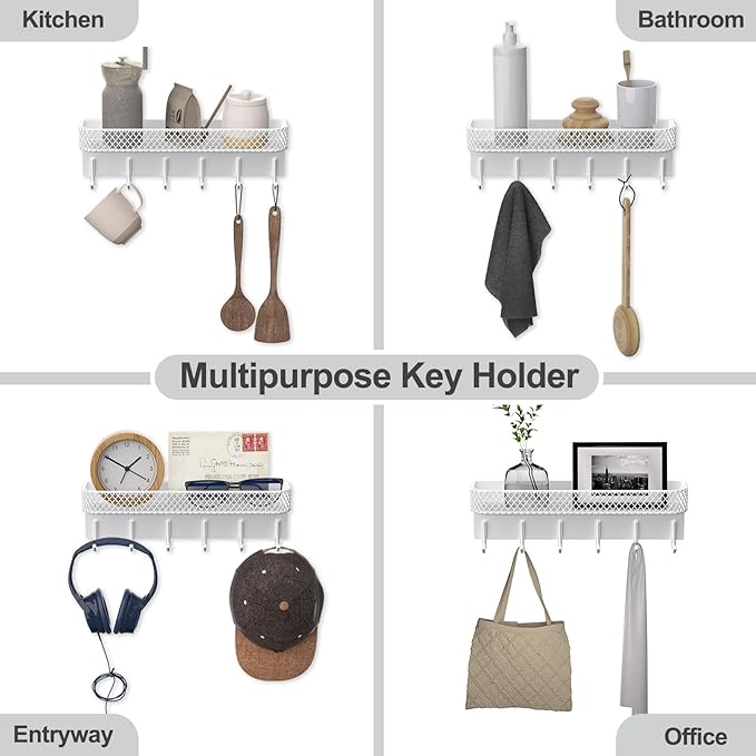 Lwenki Key Holder for Wall – Decorative Stainless Steel Key Hanger with 6 Hooks for Hats, Bags, Leashes – Mail Holder Key Rac