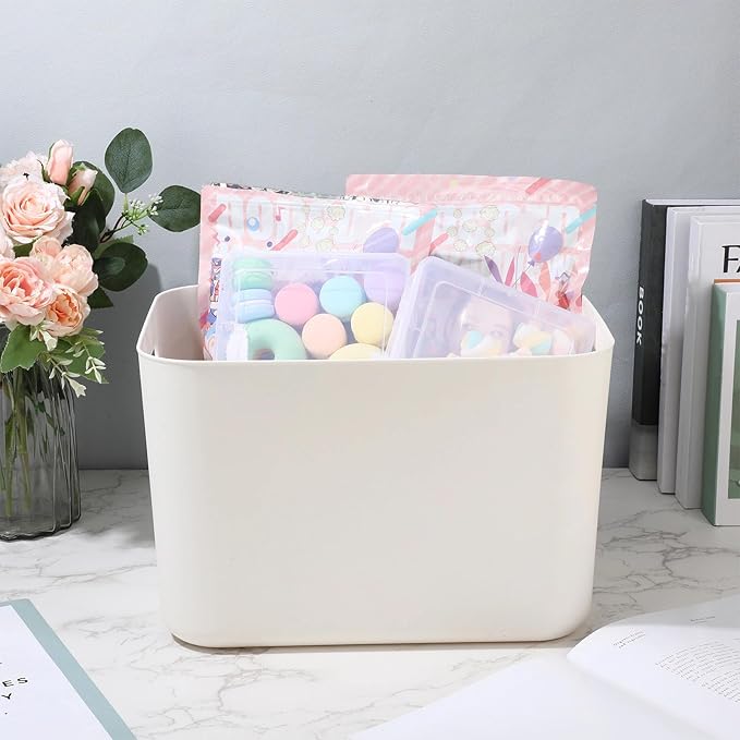 Zopeal Plastic Storage Bins 10 Pcs White Pantry Organizer Bins Small Baskets Storage Containers for Home Kitchen (14 x 10.5 x