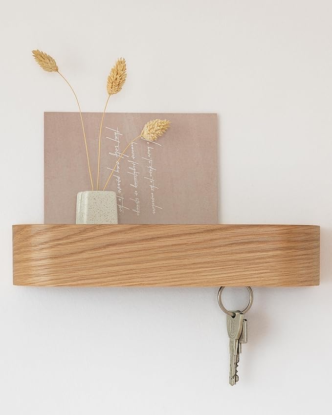 Kazai.® Key Holder 'Toke' | Minimalist Key Hook Design from Berlin | Modern Key Holder Wall Mount with Wooden Shelf | Key Rac