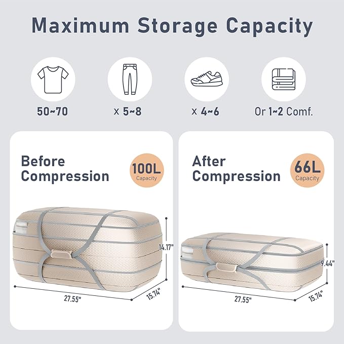 DIMJ Large Compression Comforter Storage Bag with Carry Handls, 100L Washable Blanket Storage Packing Totes, Space Saving Con