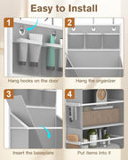 Hanging Yarn Storage Organizer, Large Capacity Knitting Yarn Organizer Storage with 5 Deep Pockets 13 Mesh Bags, Over The Doo