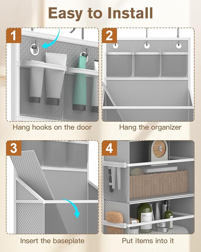 Hanging Yarn Storage Organizer, Large Capacity Knitting Yarn Organizer Storage with 5 Deep Pockets 13 Mesh Bags, Over The Doo