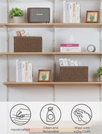 StorageWorks Round Paper Rope Storage Baskets, Rectangular Wicker Baskets with Built-in Handles, Medium, 2-Pack
