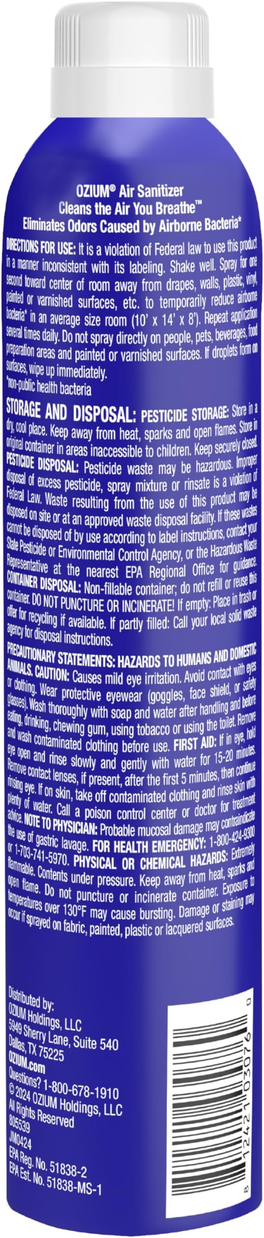 Ozium 805539-6 8 Oz. Air Sanitizer & Odor Eliminator for Homes, Cars, Offices and More - Original Scent, 6 Pack,Blue