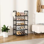 LANTEFUL 5 Tiers Shoe Rack 12-15 Pairs Boots Organizer Storage Sturdy Narrow Shoe Shelf for Entryway, Closets with Hooks, Bla