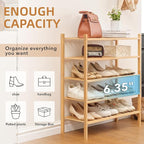 5 Tier Bamboo Shoe Rack Storage Organizer for Closet, Multifunctional Stackable Free Standing Shoe Shelf Organizer for Small 