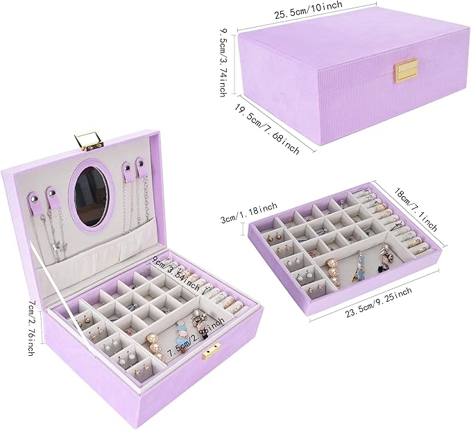 Dajasan Girl's Jewelry Box, Jewelry Organizer Box with Mirror, Velvet Jewelry Box for Little Girls Kids, Jewelry Gift Box for