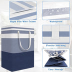 BlissTotes 3-Pack Laundry Basket, Freestanding＆Waterproof Laundry Hamper, Collapsible Tall Clothes Hamper with Easy Carry Han