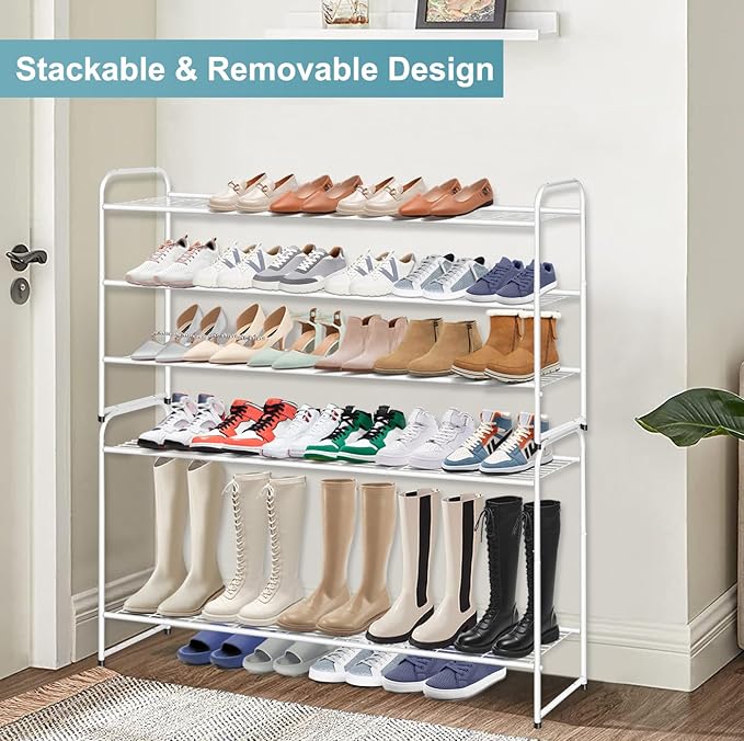 AOODA Long 3 Tier Metal Shoe Rack for Closet Wide Stackable Shoe Storage Organizer for Entryway, Bedroom, Floor, 24-Pairs Men