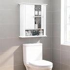 White Bathroom Wall Cabinet, Over the Toilet Storage Cabinet, Bathroom Cabinet Wall Mount, 2 Doors & Hooks, Medicine Cabinet 