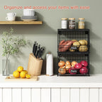 Goozii Black Kitchen Wall Hanging Storage Basket Set of 2, Rustic Stackable Kitchen Counter Fruit Organizer, Wire Baskets Con