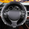 White Embroidery Butterfly Car Steering Wheel Cover,14.5-15 Inch Universal Leather Covers Breathable Anti-Slip Odorless Steer