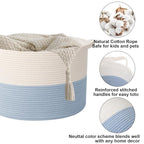115L Extra Large Woven Cotton Rope Blanket Basket with Handles, Laundry Hamper Storage Bin for Pillows, Comforters,Clothes, T