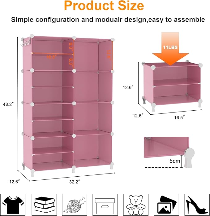 AWTATOS Closet Organizer 8 Cube Storage Shelves Clothes Organizers Closet Storage Stackable Cubby Shelving for Closet Bedroom