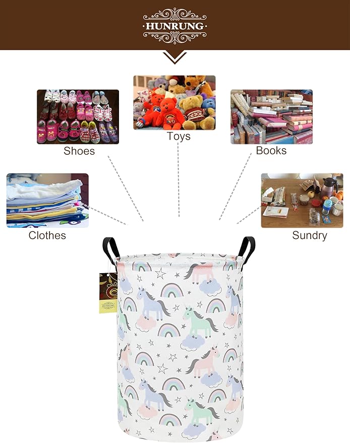 HUNRUNG Laundry Hamper,Large Canvas Fabric Lightweight Storage Basket Toy Organizer Dirty Clothes Collapsible Waterproof for 