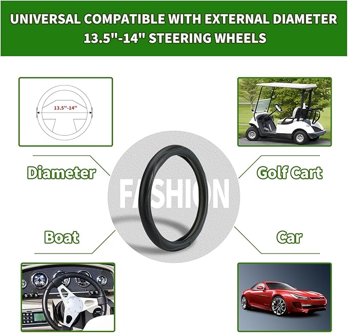 Golf Cart Steering Wheel Covers,13.5 to 14" Golf Cart Steering Wheel Cover Universal for Yamaha,EZGO TXT & RXV,Club Car DS & Precedent, Leather Comfortable, Non-Slip, Wear-Resistant (Black)