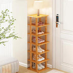 Bamboo Shoe Rack - Vertical Shoe Rack for Small Spaces, Tall Narrow Shoe Rack Organizer for Closet Entryway Corner Garage and