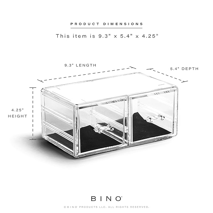 BINO THE MANHATTAN SERIES Acrylic Makeup Drawer Organizer- 2 Drawer Short | Clear Beauty Organizers and Storage| Cosmetic & M
