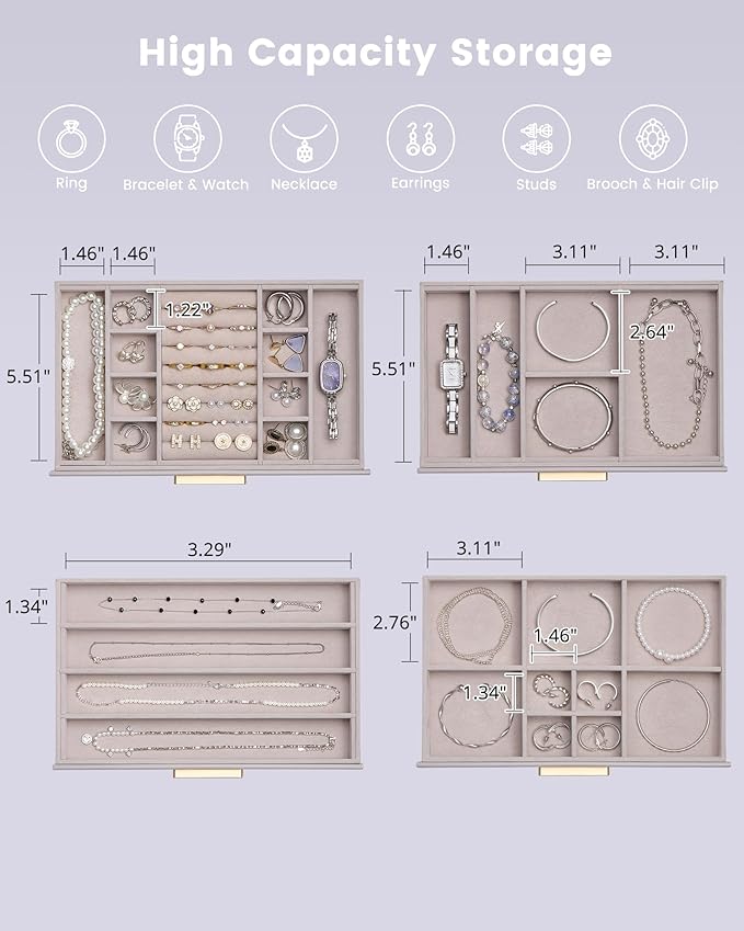 Lolalet Jewelry Box Organizer, 4-Layer Jewelry Organizers and Storage Case with Glass Lid, Ring Earring Bracelet Necklace Hol