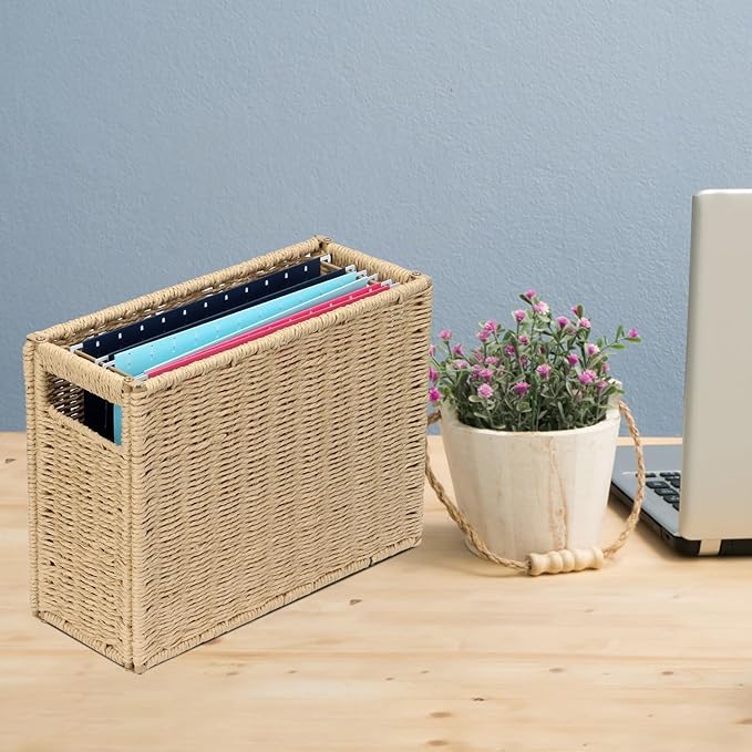14.6 x 5.9 x 10.8 Inch Large Decorative File Box, Decorative File Baskets for Seagrass Hanging Organizers Portable Letter Siz