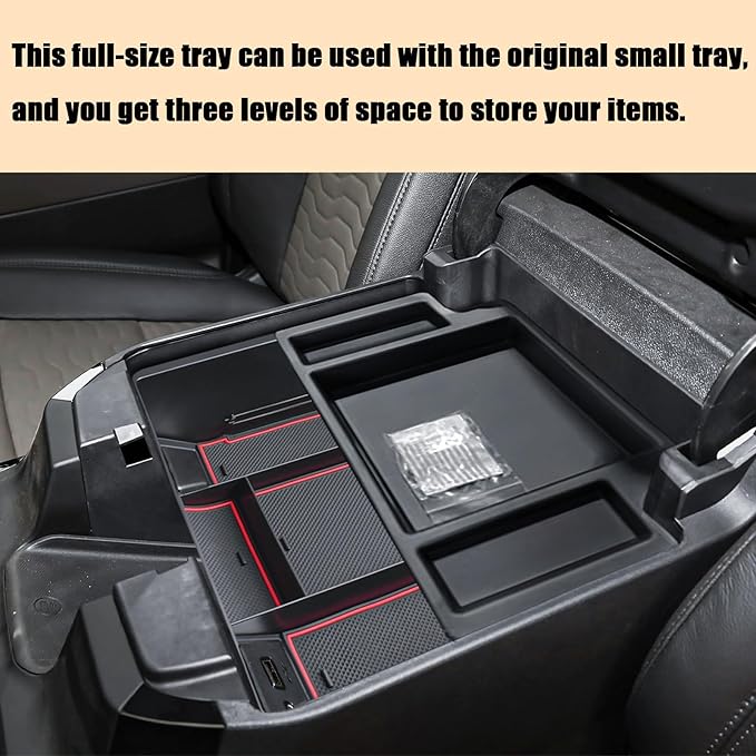 TACORBO Center Console Full Organizer Tray Compatible with Refreshed 2022-2024 2025 2026 Silverado/Sierra 1500,2024-2026 Chevy Silverado/GMC Sierra 2500HD 3500HD,Front Bucket Seats Only