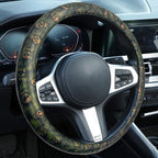 Embossed Skull Steering Wheel Cover, Skull Car Accessory, Microfiber Leather with Anti-Slip Lining, Fits 14.5"-15" Steering Wheels (Black Gold Green)