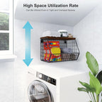 MSJGA Laundry Room Shelves Wall Mounted with Storage Basket - Stackable Wire Wall Shelves Organizer for Towels, Detergent, Ti
